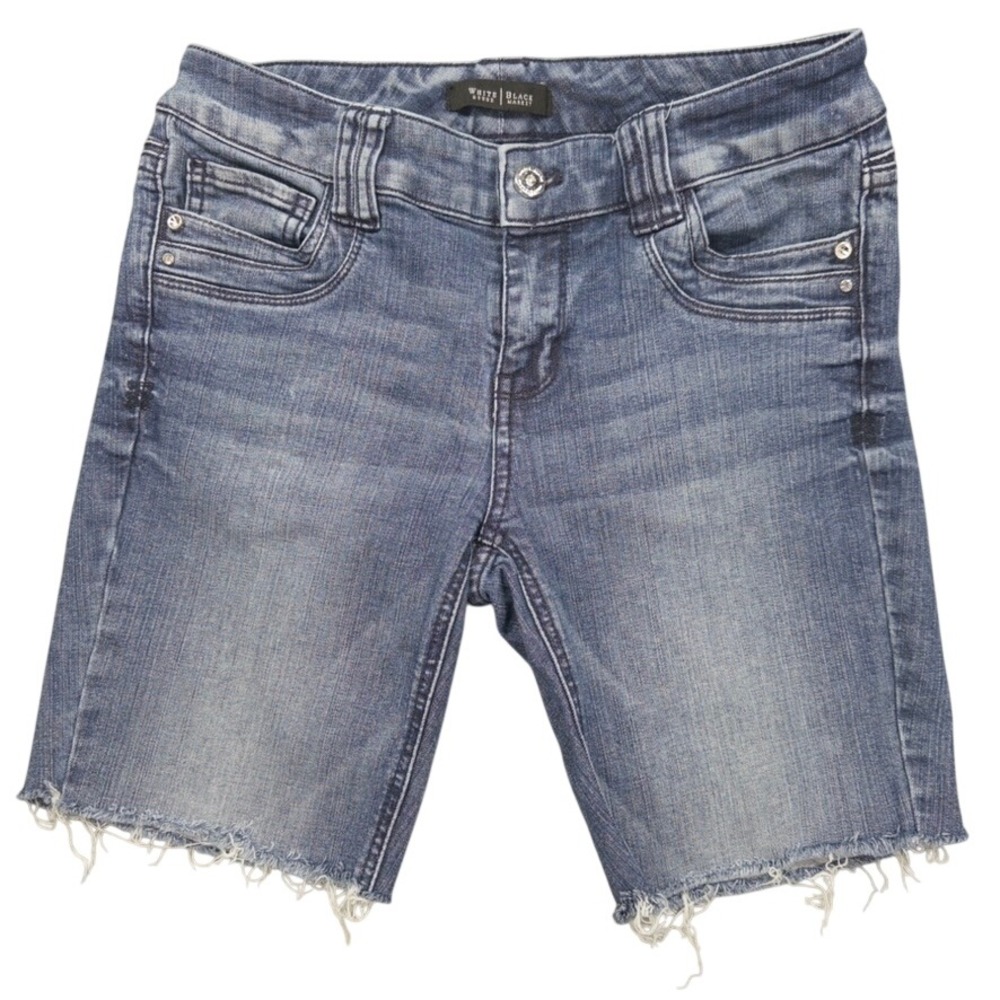 White House Black Market Denim Cutoff Shorts Women 2R Blue Embellished‎ Raw Hem